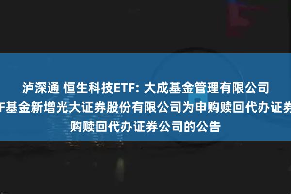 泸深通 恒生科技ETF: 大成基金管理有限公司旗下部分ETF基金新增光大证券股份有限公司为申购赎回代办证券公司的公告